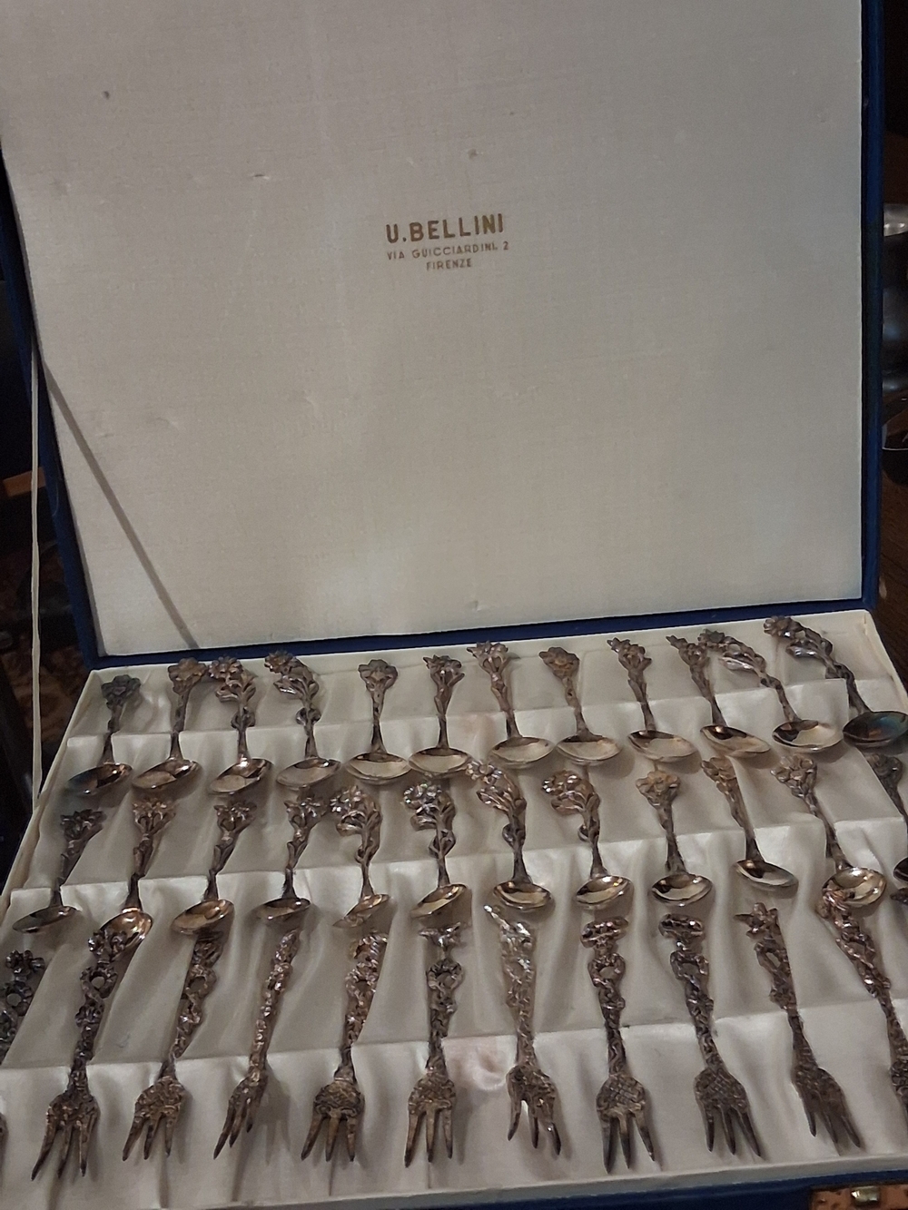 Bellini Silver Floral Handle Dessert Spoon and Fork Set - Silver